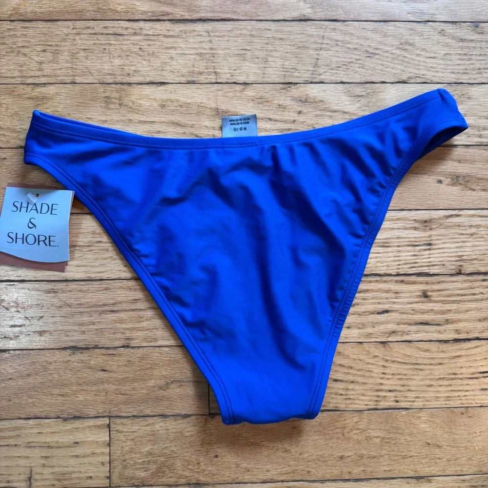 Shade & Shore Women Cobalt Blue Low Rise High Leg Cheeky Bikini Bottom M 8-10